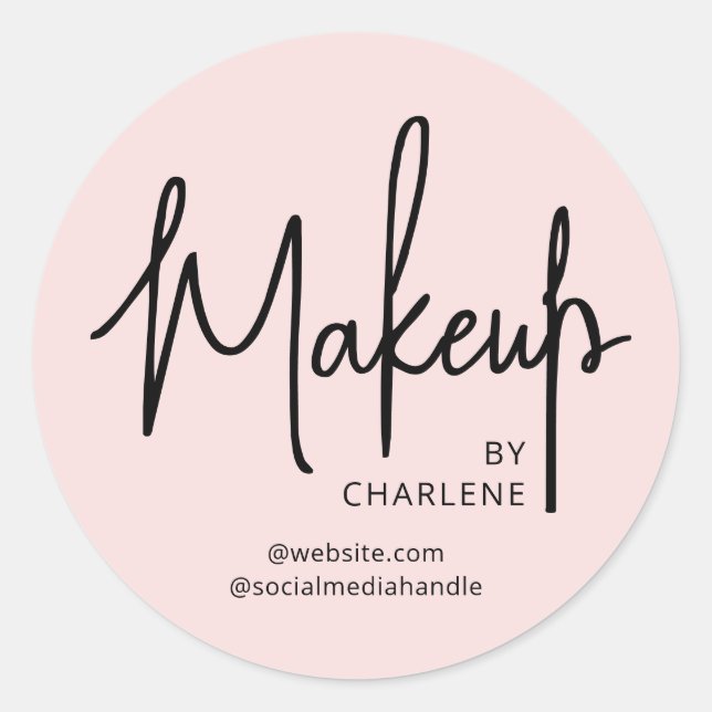 Sticker Rond Maquillage rose poudré écriture noire (Devant)