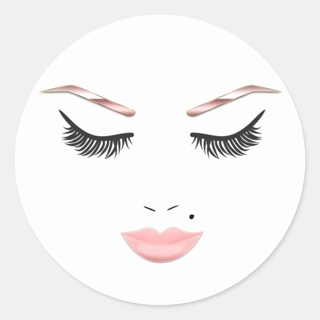 Sticker Rond Maquillage Visage Rose Gold Sourcils Lèvres Beauté (Devant)