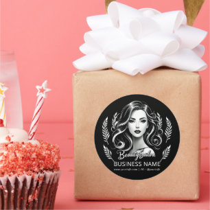 Sticker Rond Maquilleur Coiffeur Moderne Noir Blanc Or