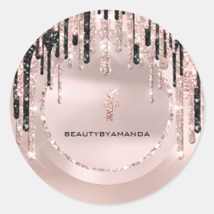 Sticker Rond Maquilleuse des médias sociaux FB Drips Rose Paill