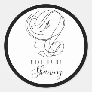 Sticker Rond Maquilleuse Ligne Féminine Dessinée à la Main