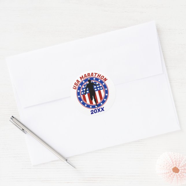 STICKER ROND MARATHON / RELAIS COURSE PATRIOTIQUE USA (Enveloppe)