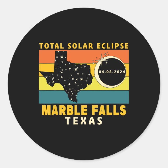Sticker Rond Marble Falls Texas Total Solar Eclipse 2024 (Devant)