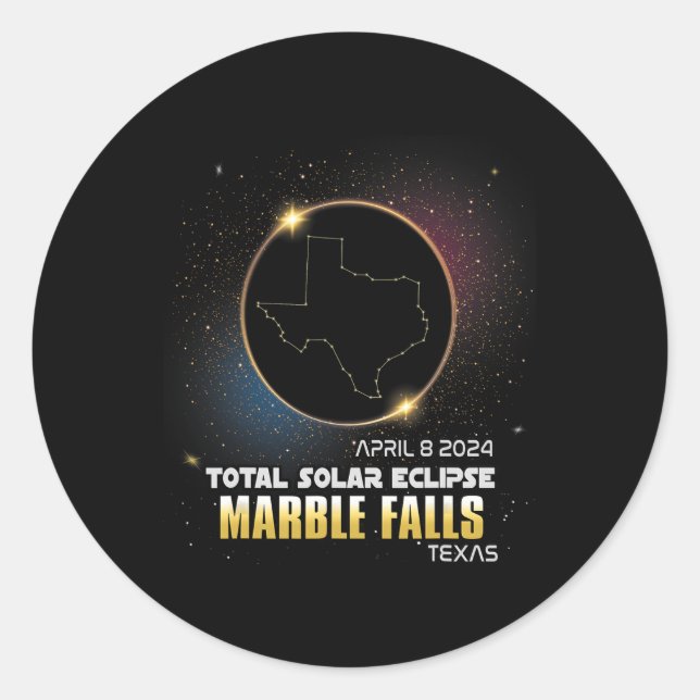Sticker Rond Marble Falls Texas Total Solar Eclipse 2024 1 (Devant)
