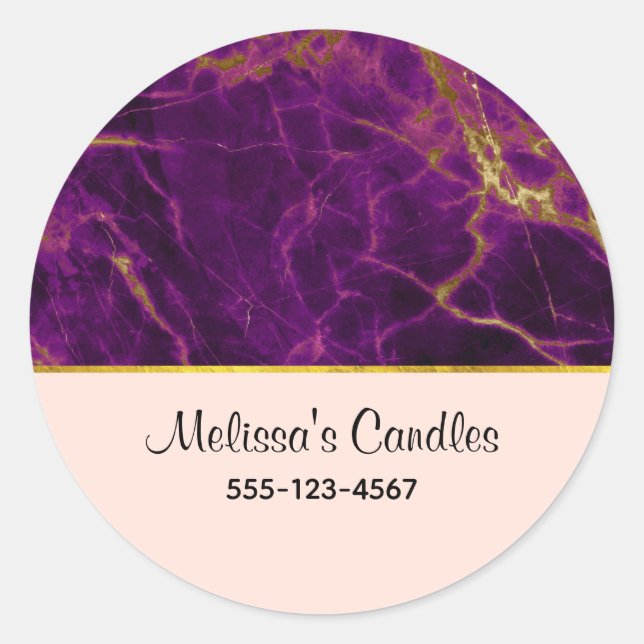 Sticker Rond Marbre Abstrait moderne violet et or (Devant)