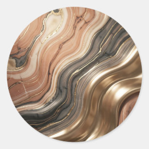 Sticker Rond Marbre Abstrait Veine d'Or Luxueux