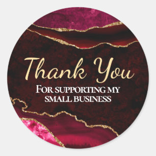 Sticker Rond Marbre Agate Pailleté Rouge Foncé & Or