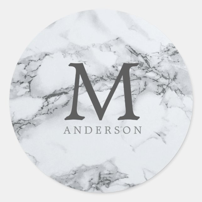 Sticker Rond marbre argent masculin double monogramme (Devant)