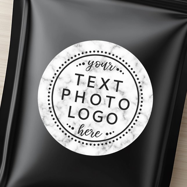 Sticker Rond Marbre blanc ajouter logo personnalisé photo ou gr (White marble add custom logo photo or graphic classic round sticker)