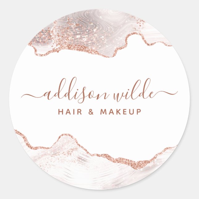 Sticker Rond Marbre blanc chic Agate Rose Parties scintillant o (Devant)