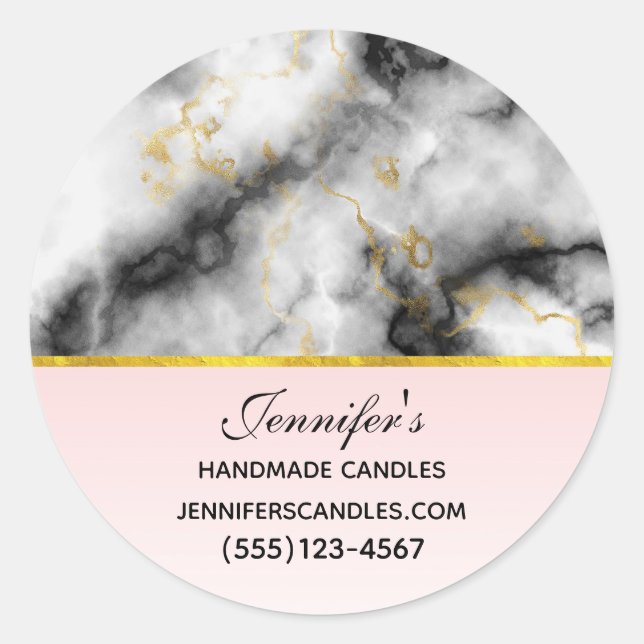 Sticker Rond Marbre blanc moderne avec ruban d'or (Devant)