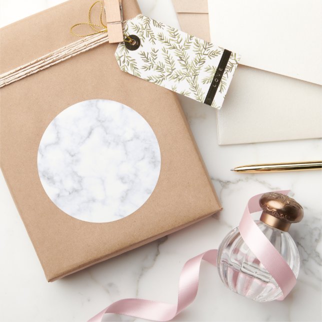 Sticker Rond Marbre Blanc Moderne Élégant (Cadeaux)