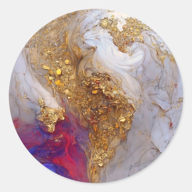 Sticker Rond Marbre Blanc Tourbillon avec Or Liquide (Devant)