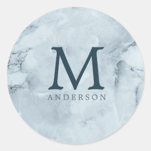 Sticker Rond marbre bleu masculin double monogramme