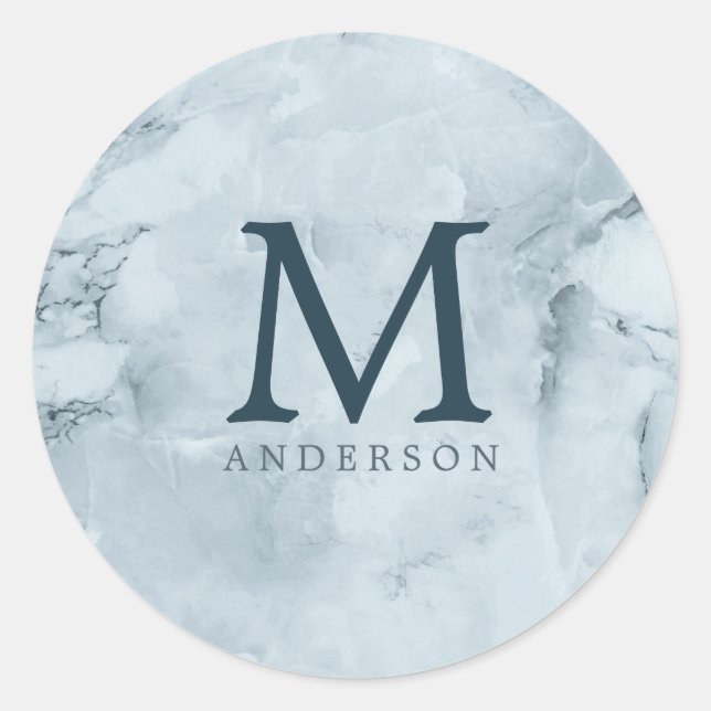 Sticker Rond marbre bleu masculin double monogramme (Devant)