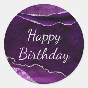 Sticker Rond Marbre d'agate violet et argent pailleté pour anni