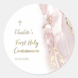 Sticker Rond marbre de fluide rose Première Communion