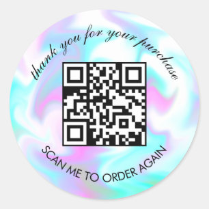 Sticker Rond Marbre d'Eau Merci Code QR Boutique Entreprise 