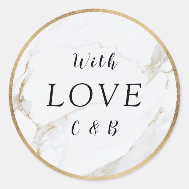 Sticker Rond Marbre d'or Faux mariage moderne amour monogramme (Devant)