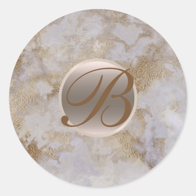Sticker Rond Marbre Doré Initiale Monogramme Moderne Chic Luxe (Devant)