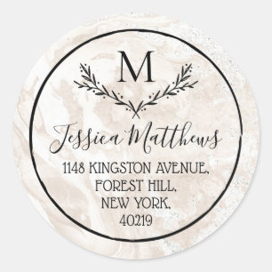 Sticker Rond Marbre et couronne personnalisée Monogramme Adress