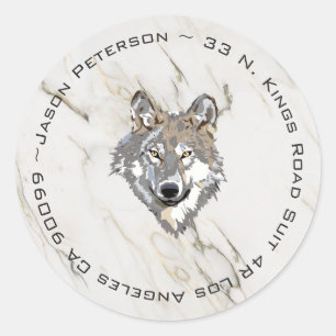 Sticker Rond Marbre Et Loup Beige