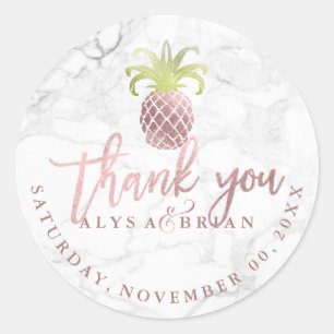Sticker Rond Marbre/Faux Rose Merci d'ananas en or