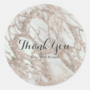 Sticker Rond Marbre Glam Rose Rose Pink Or Argent Designer Favo