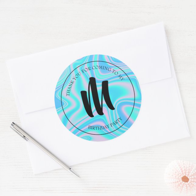 Sticker Rond Marbre liquide bleu Faux Texture holographique (Enveloppe)