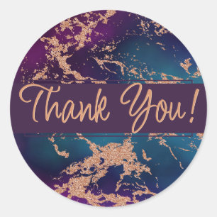 Sticker Rond Marbre Moody Luxe Violet foncé et sarcelle Merci