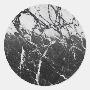 Sticker Rond Marbre Noir & Blanc Moderne Glamour Tendance Soiré