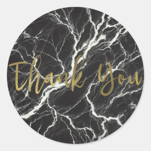 Sticker Rond Marbre noir et blanc chic or Glamour Merci