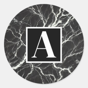 Sticker Rond Marbre Noir et Blanc Élégant Aspect Glamour