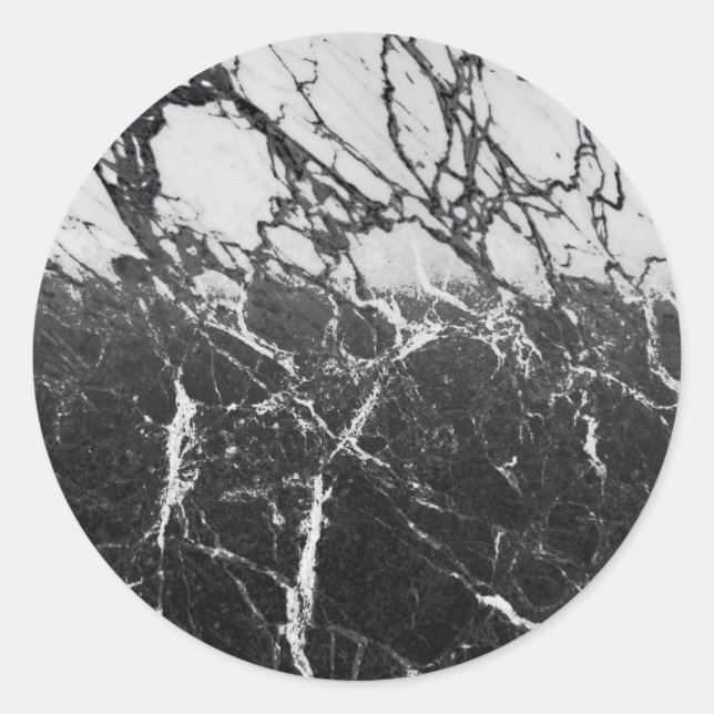 Sticker Rond Marbre Noir et Blanc Moderne Glamour Soirée Tendan (Devant)
