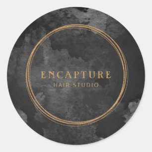 Sticker Rond Marbre noir et or apparence métallique