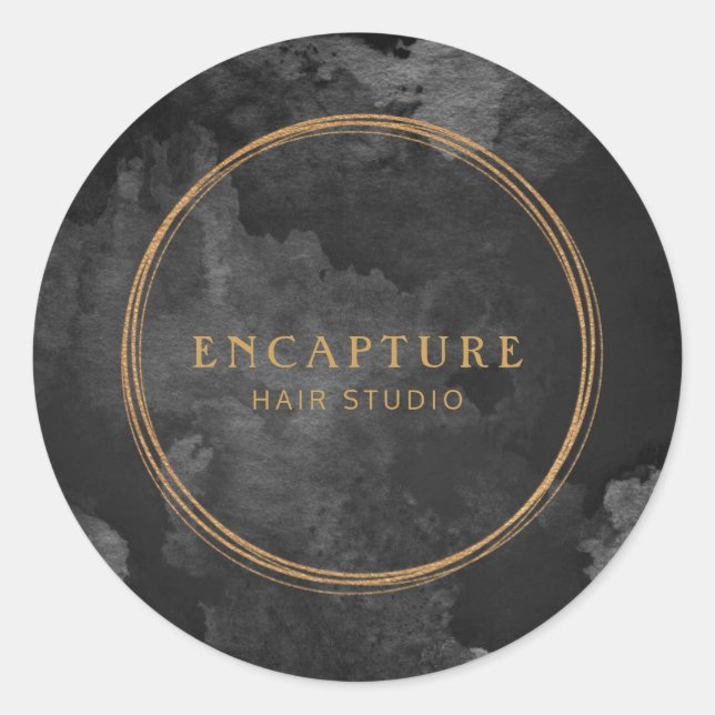 Sticker Rond Marbre noir et or apparence métallique (Devant)