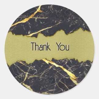 Sticker Rond Marbre Noir et Or Faux Merci