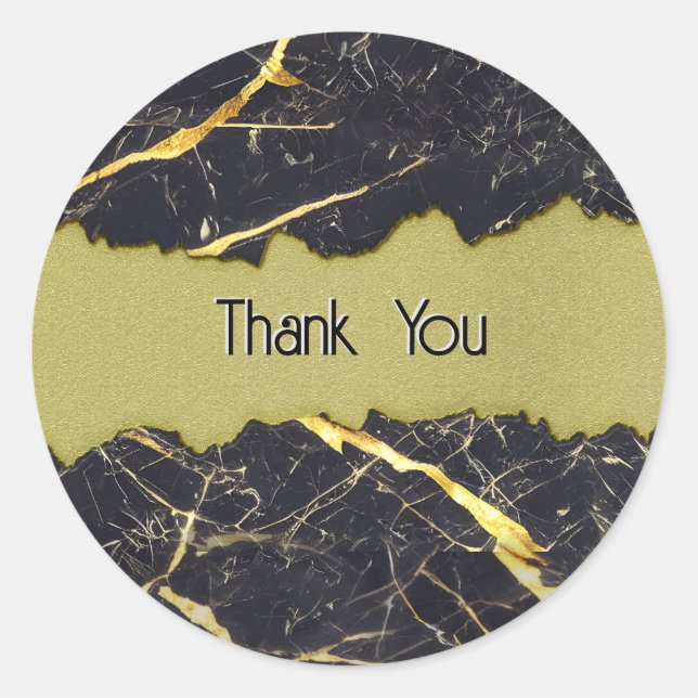 Sticker Rond Marbre Noir et Or Faux Merci (Devant)