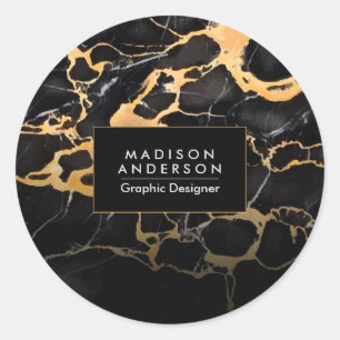 Sticker Rond Marbre noir Golden Fera