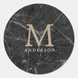 Sticker Rond marbre noir masculin double monogramme