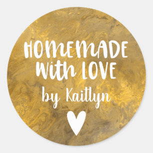 Sticker Rond Marbre Or Fait Maison Avec Amour