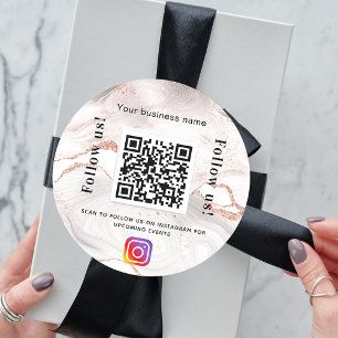 Sticker Rond Marbre or rose nom d'entreprise qr code instagram