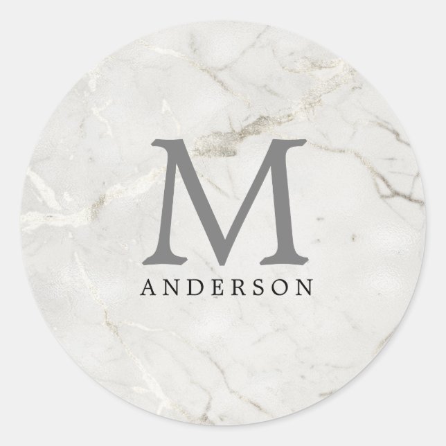 Sticker Rond marbre perlé masculin double monogramme (Devant)