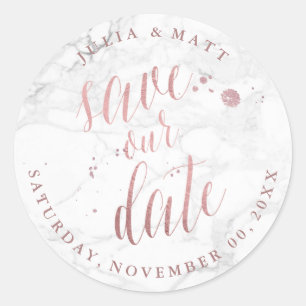 Sticker Rond Marbre PixDezine Enregistrer la date/Faux Rose Gol