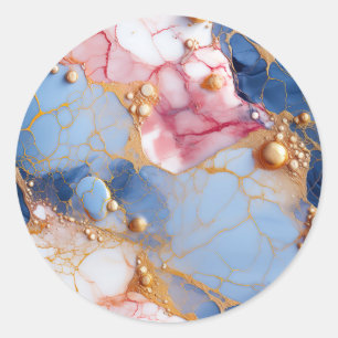 Sticker Rond Marbre Rose et Saphir avec Perles Dorées