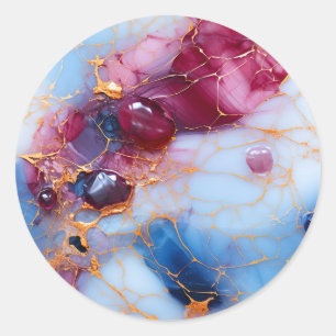 Sticker Rond Marbre Rose et Saphir avec Veines d'Or