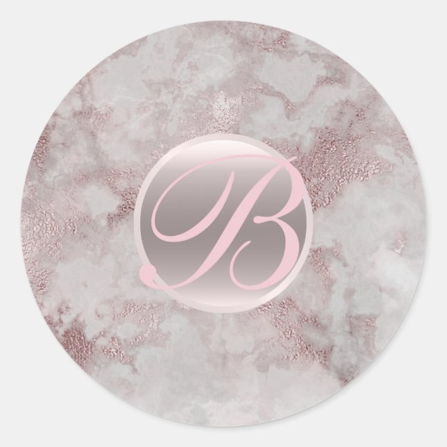 Sticker Rond Marbre Rose Gold Glamour Initiale Monogramme Moder (Devant)
