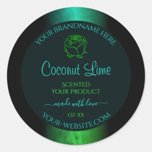 Sticker Rond Marbre turquoise et vert Floral Moderne Produits É