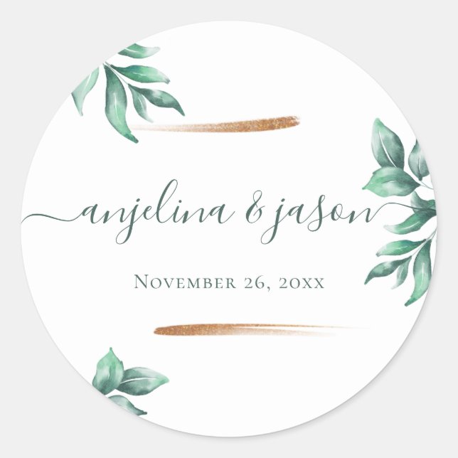 Sticker Rond Marbre vert Emeraude & Mariage d'eucalyptus or (Devant)