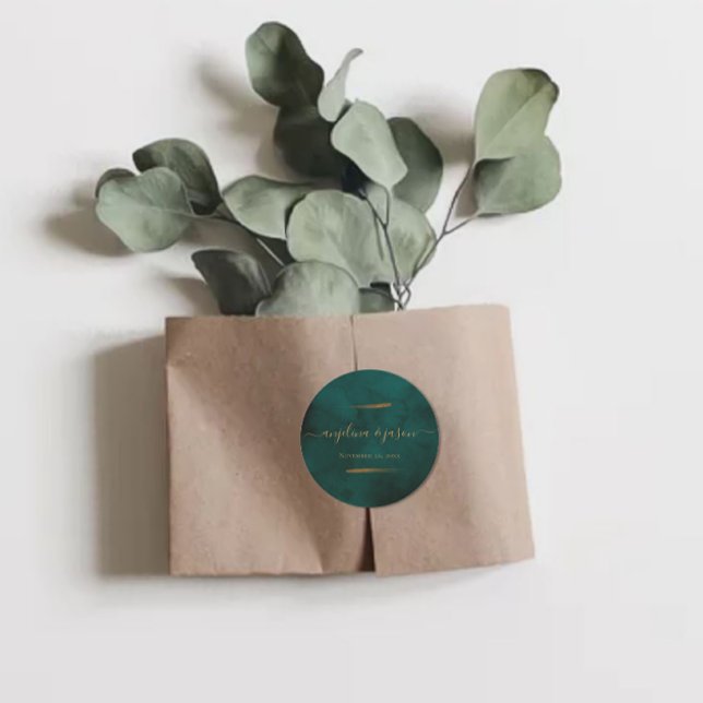 Sticker Rond Marbre vert Emeraude & Mariage d'eucalyptus or (Créateur téléchargé)